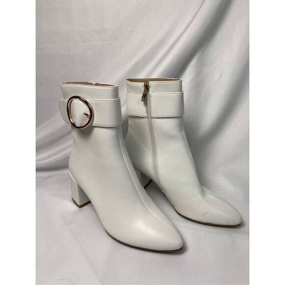 IDIFU Dressy Chunky Heel Ankle Boots Short Booties White 8 - Picture 4 of 9